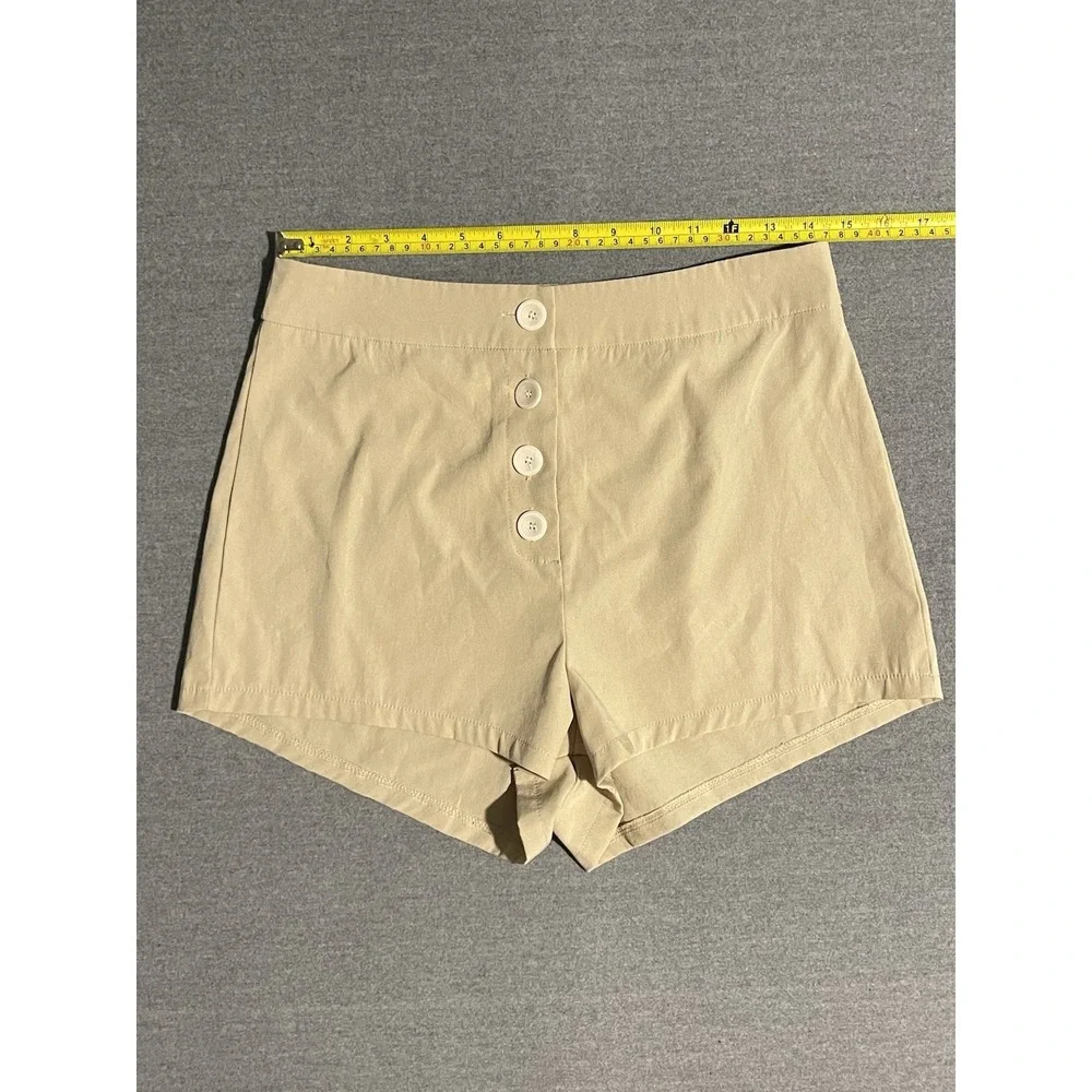SHEIN Beige High Waisted Button Front Shorts Womens Medium Minimalist Casual